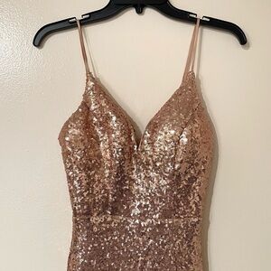 Junior’s Sequin Prom Dress with Leg Slit